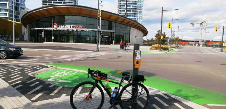 Bicycle in front of bike lane at Vaughan Metropolitan Centre